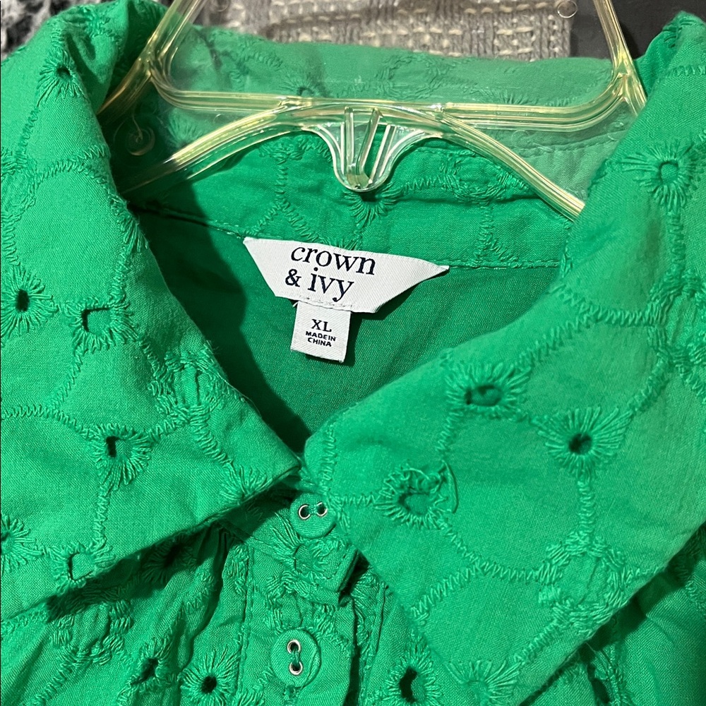Crown & Ivy Emerald Eyelet Blouse - Picture 10 of 12